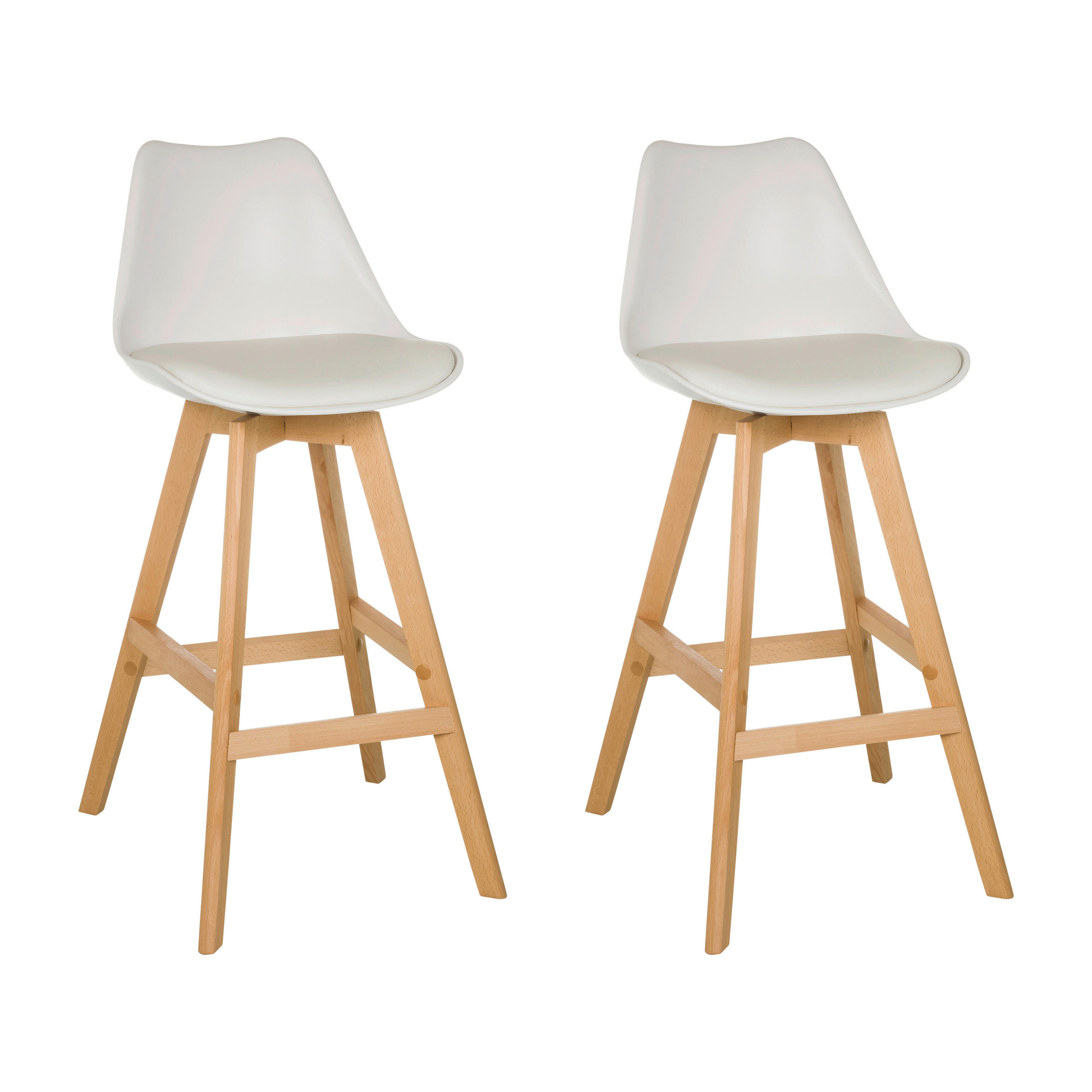 BARHOCKER-SET Weiß abwischbar  - Buchefarben/Weiß, MODERN, Holz/Kunststoff (51/99/51cm) - MID.YOU