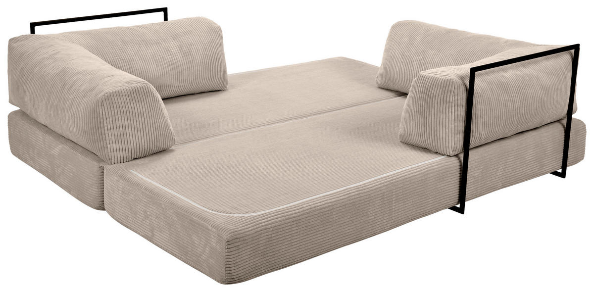 SCHLAFSOFA Cord Taupe  - Taupe, KONVENTIONELL, Textil/Metall (200/77/80cm) - Carryhome