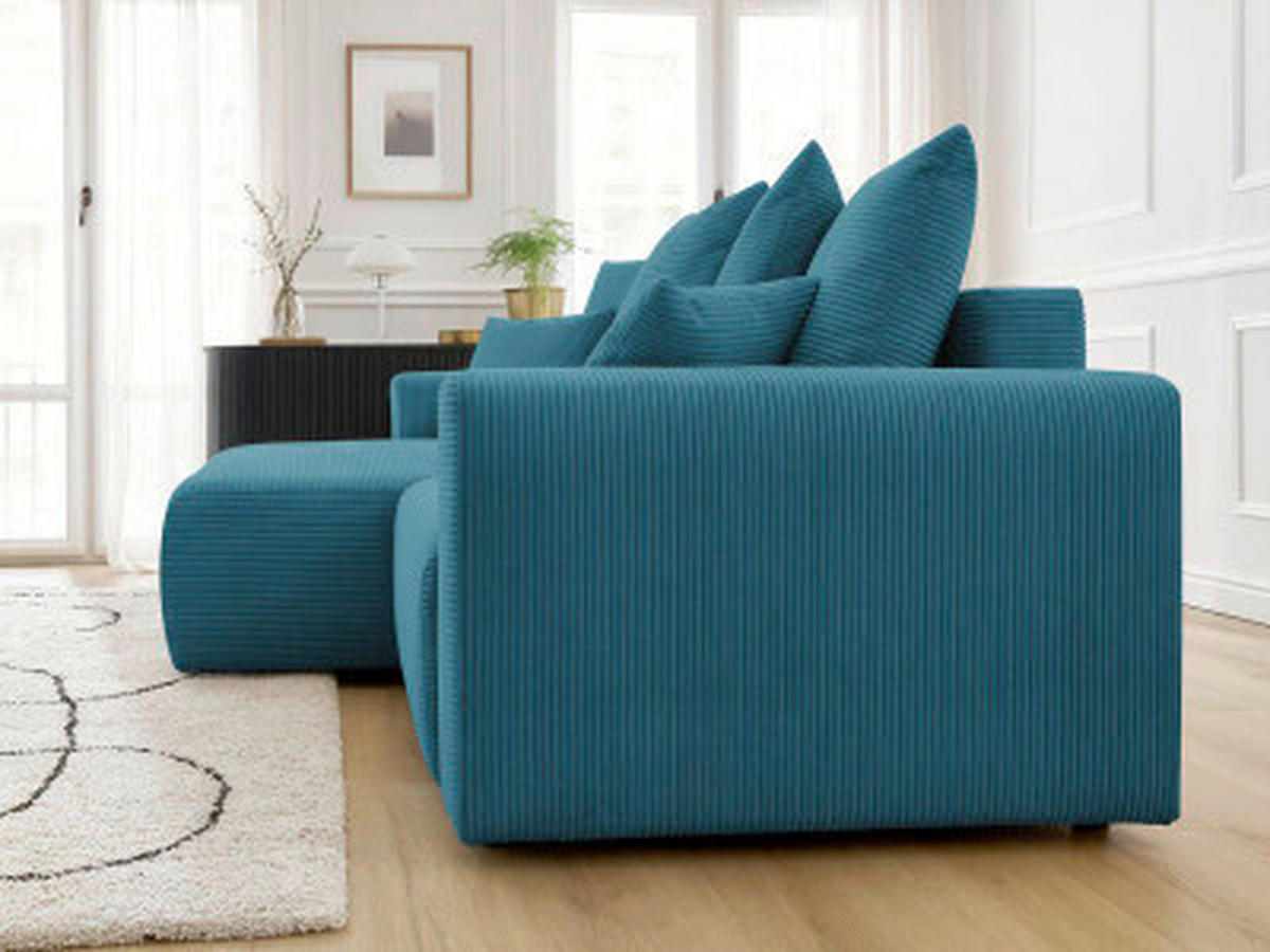 ECKSOFA Ottomane links  ATILLA Hellblau Cord  - Schwarz/Hellblau, MODERN, Kunststoff/Textil (149/244cm)