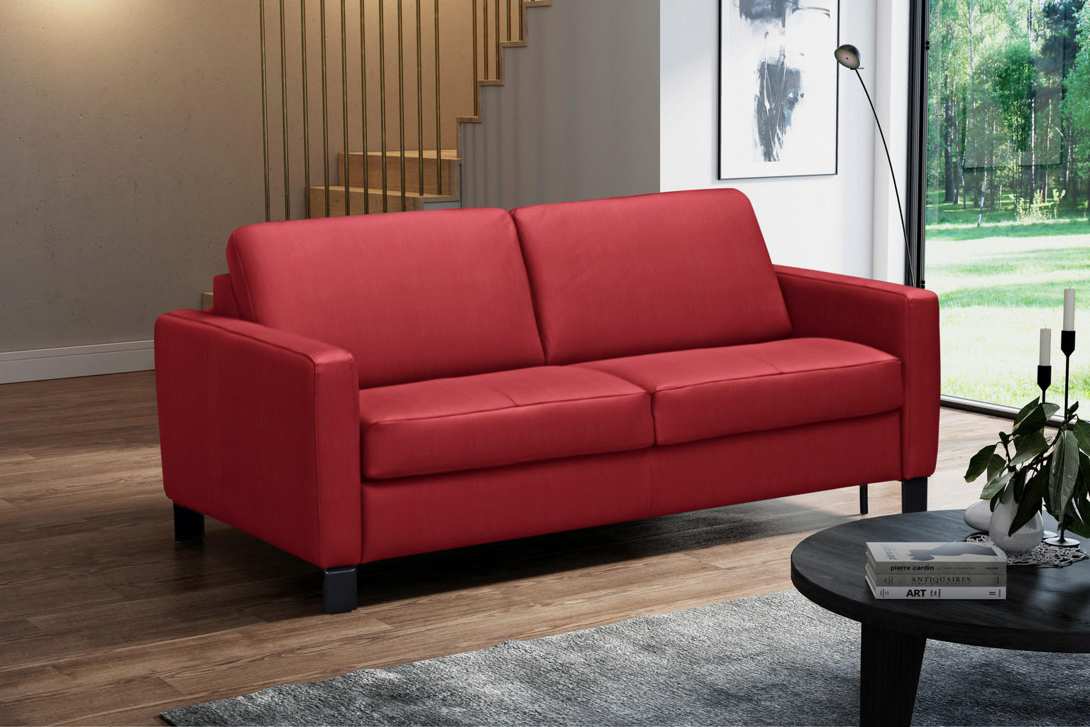 SCHLAFSOFA Kombination Echtleder/Lederlook Lederlook Rot - Einrichtungsbeispiel