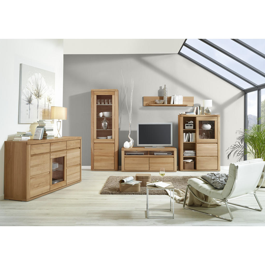 Thumbnail - Voleo Highboard, Alteiche, Glas, Holzwerkstoff, Eiche, massiv, 5 Fächer, 98x140x38 cm, Beimöbel erhältlich, in verschied...