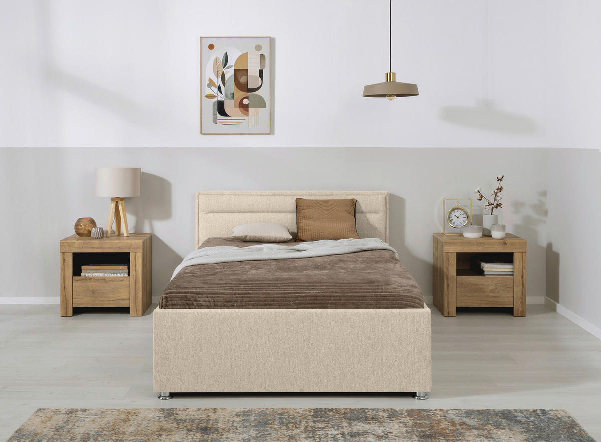 OBLAZINJENA POSTELJA 120 cm   x 200 cm  , les, kovina, umetna masa, tekstil bež  - bež, Moderno, kovina/umetna masa (120/200cm) - MID.YOU