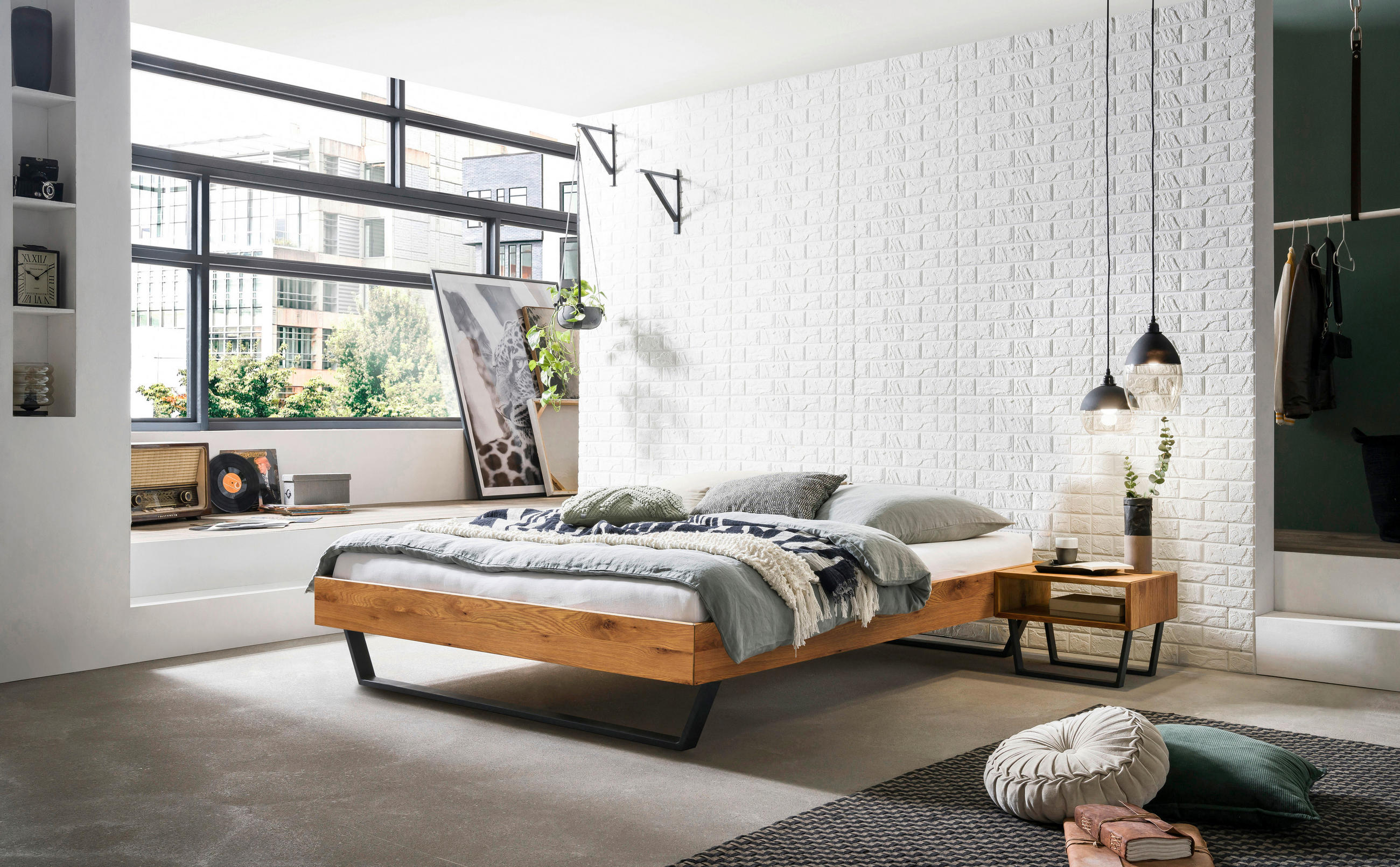 BETT 140/200 cm  in Anthrazit, Wildeiche   - Wildeiche/Anthrazit, Konventionell, Holz/Metall (140/200cm) - Hasena