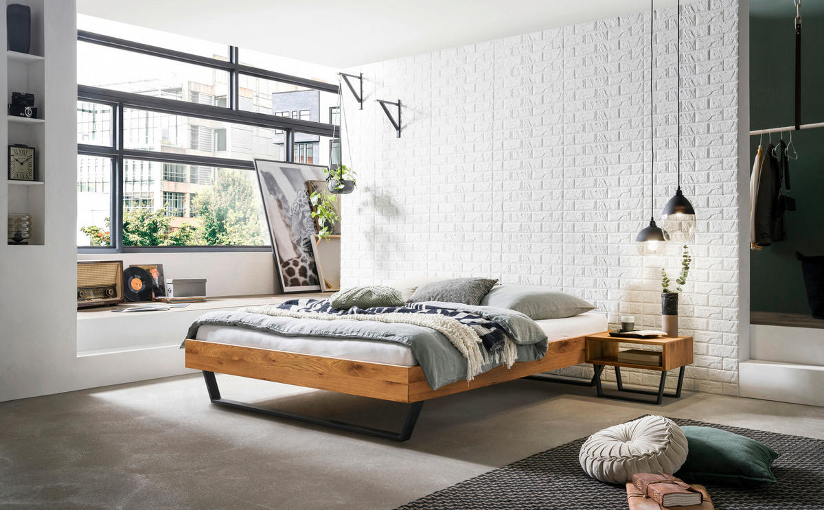 BETT 180/200 cm  in Anthrazit, Wildeiche   - Wildeiche/Anthrazit, Konventionell, Holz/Metall (180/200cm) - Hasena