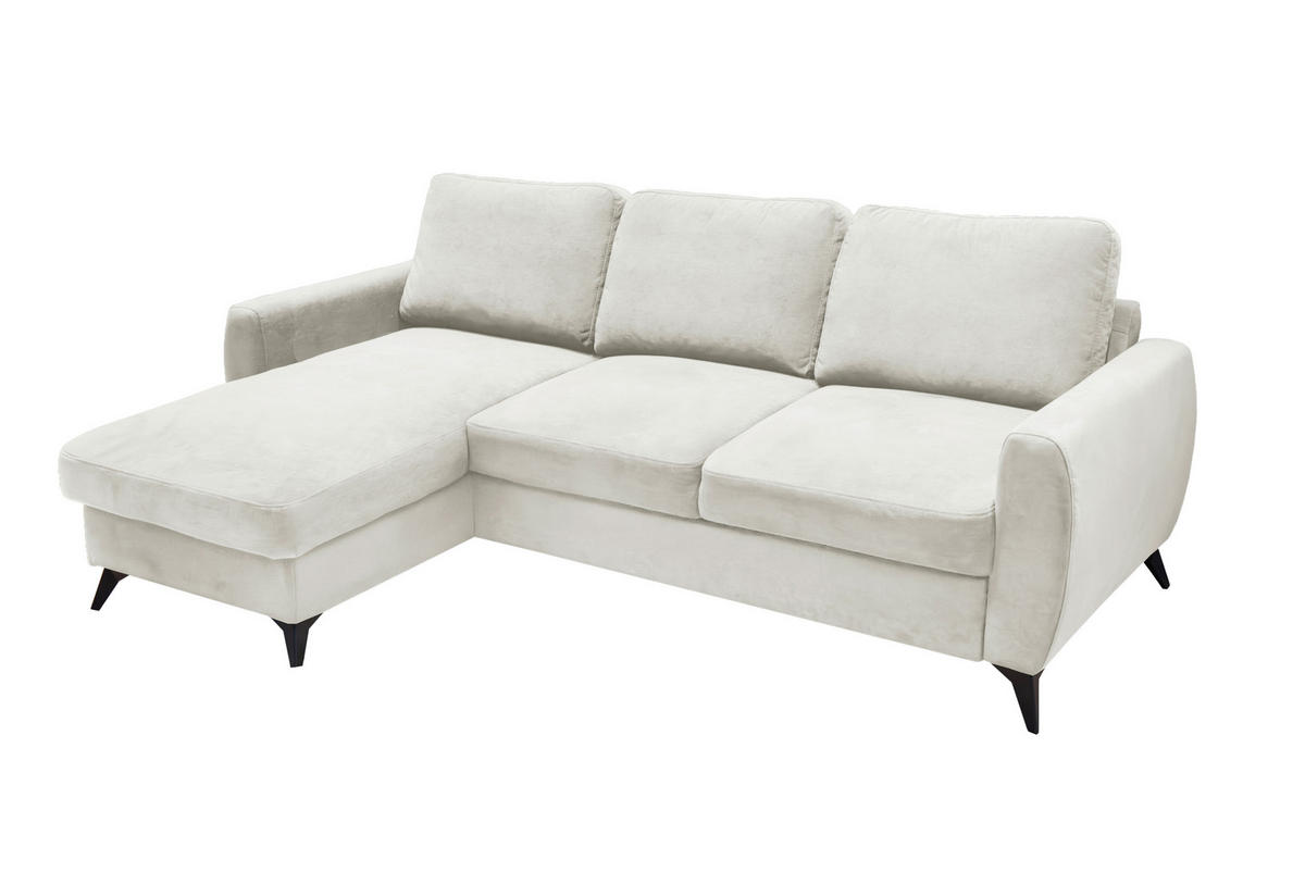 ECKSCHLAFSOFA JEFFREY Mikrovelours Creme  inkl. Rückenkissen, Stauraum, Zierkissen  - Taupe/Creme, KONVENTIONELL, Textil/Metall (230/150cm) - Livetastic