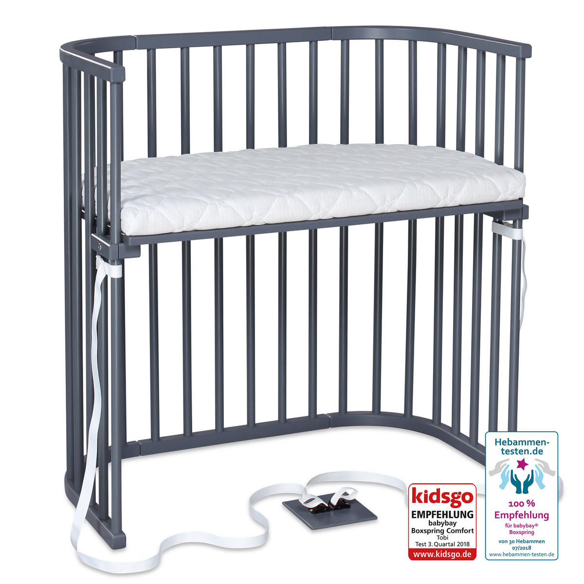 BEISTELLBETT Babybay Boxspring 96,5/54/96 cm  - Schieferfarben/Grau, Basics, Holz (96,5/54/96cm) - Babybay