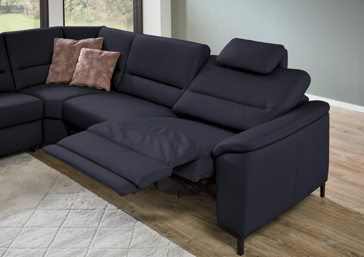 ECKSOFA  in Echtleder Dunkelblau  249/290 cm  - Schwarz/Dunkelblau, KONVENTIONELL, Leder/Metall (249/290cm) - Beldomo Premium