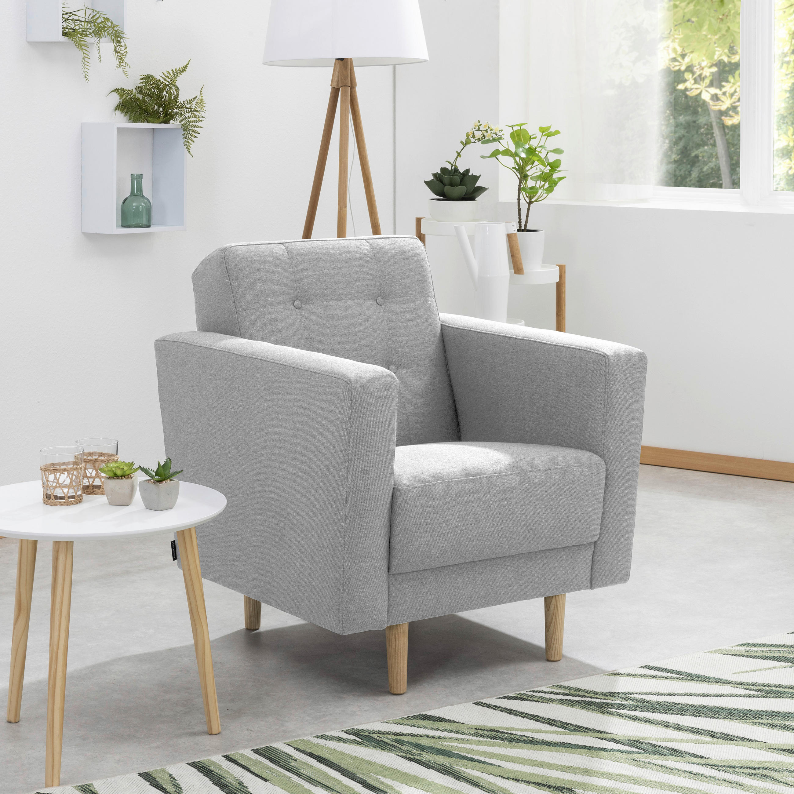 SESSEL in Flachgewebe Hellgrau - Eschefarben/Hellgrau, Modern, Holz/Textil (75/81/83cm) - Max Winzer