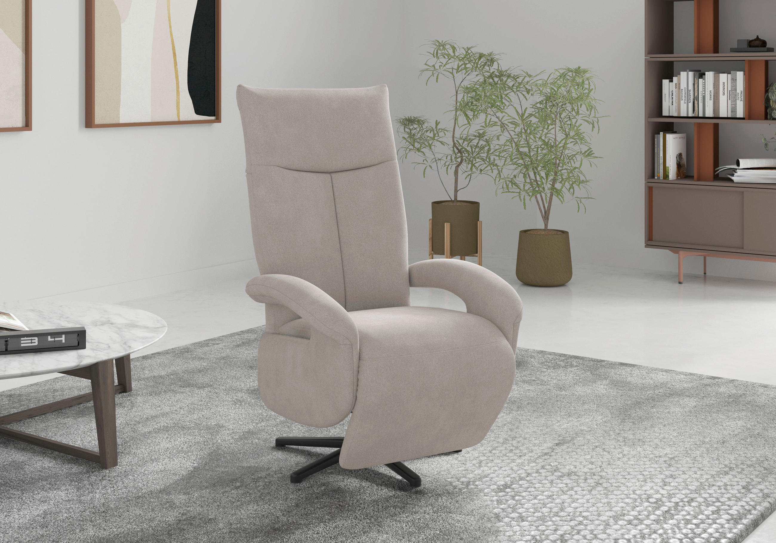 RELAXSESSEL in Textil Greige  - Greige/Schwarz, KONVENTIONELL, Textil/Metall (74/112/82cm) - Sit & More