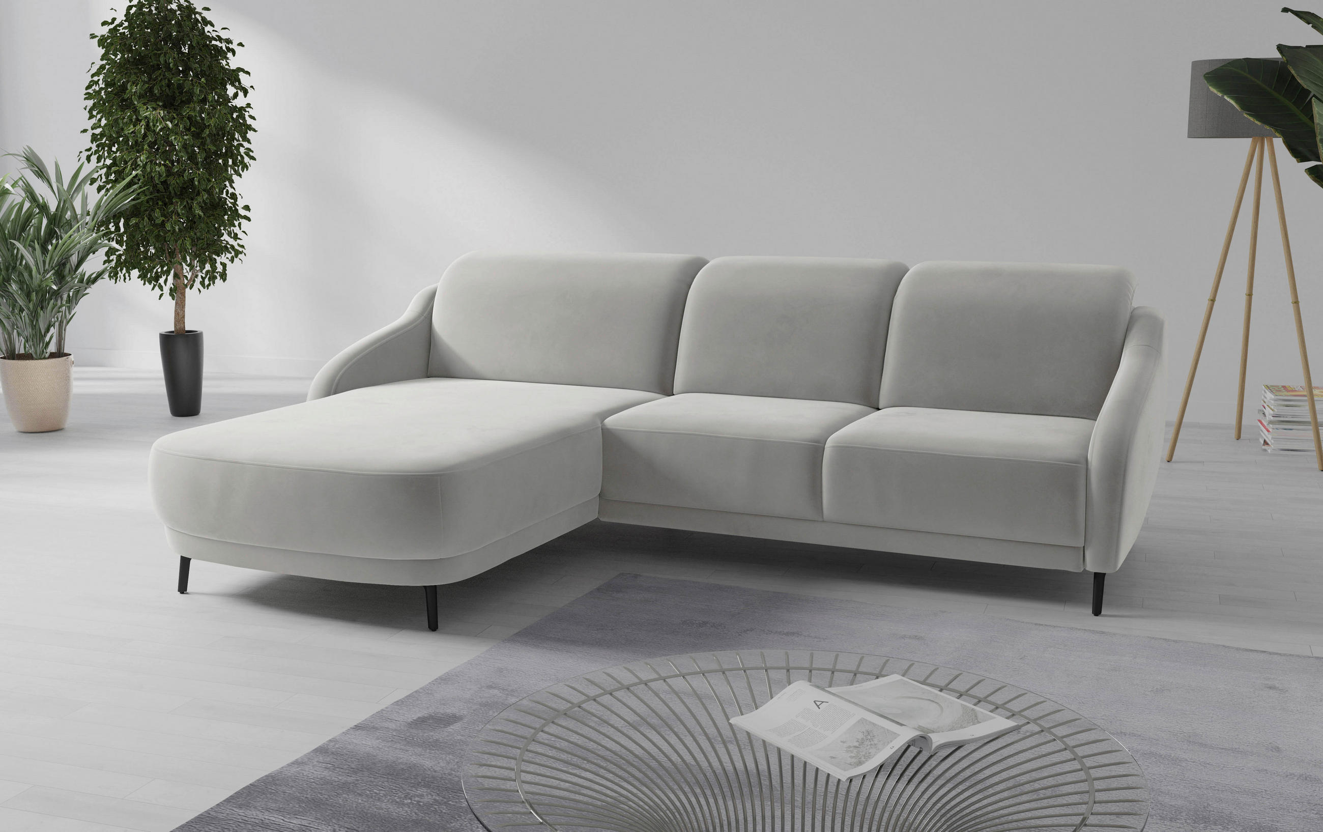 ECKSOFA BLUES V Sandfarben Samt  - Sandfarben/Schwarz, MODERN, Textil/Metall (191/271cm) - Sit & More