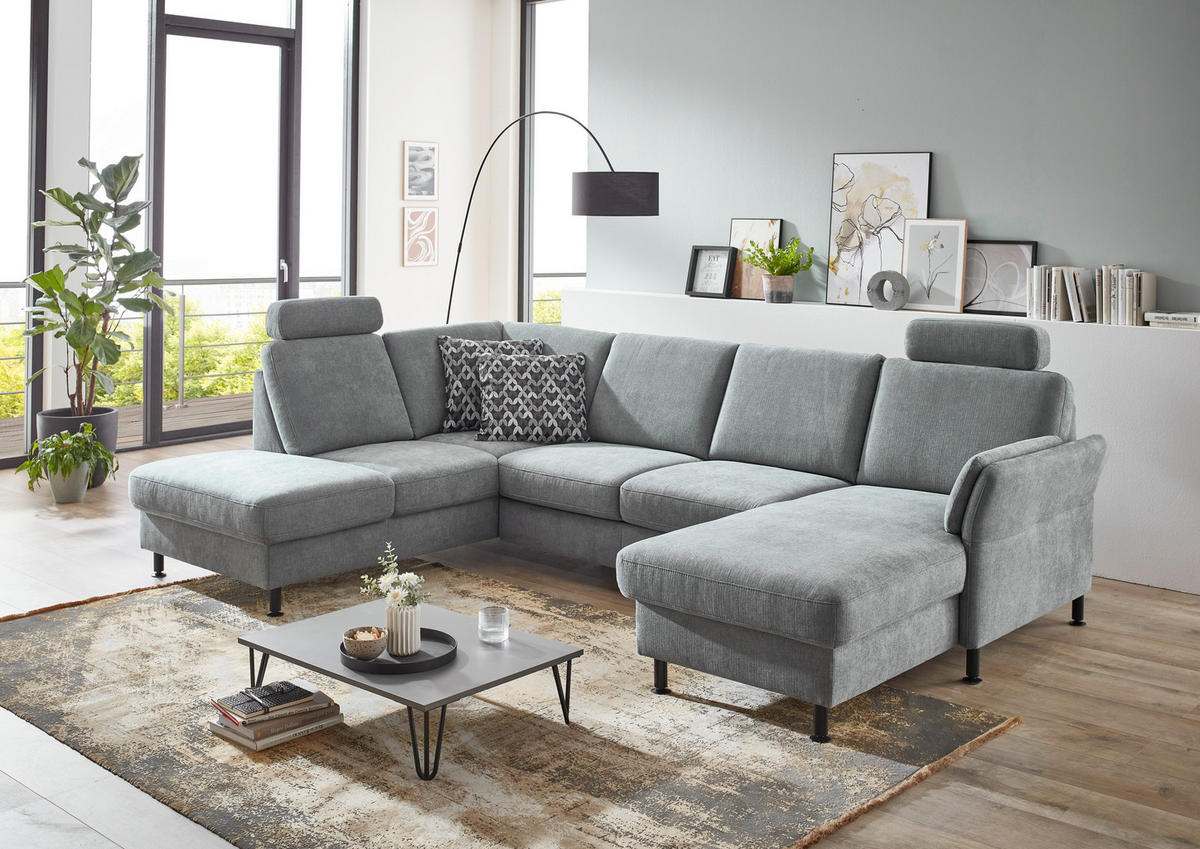 WOHNLANDSCHAFT in Webstoff Blaugrau  - Blaugrau/Schwarz, Konventionell, Textil/Metall (200/305/168cm) - Voleo