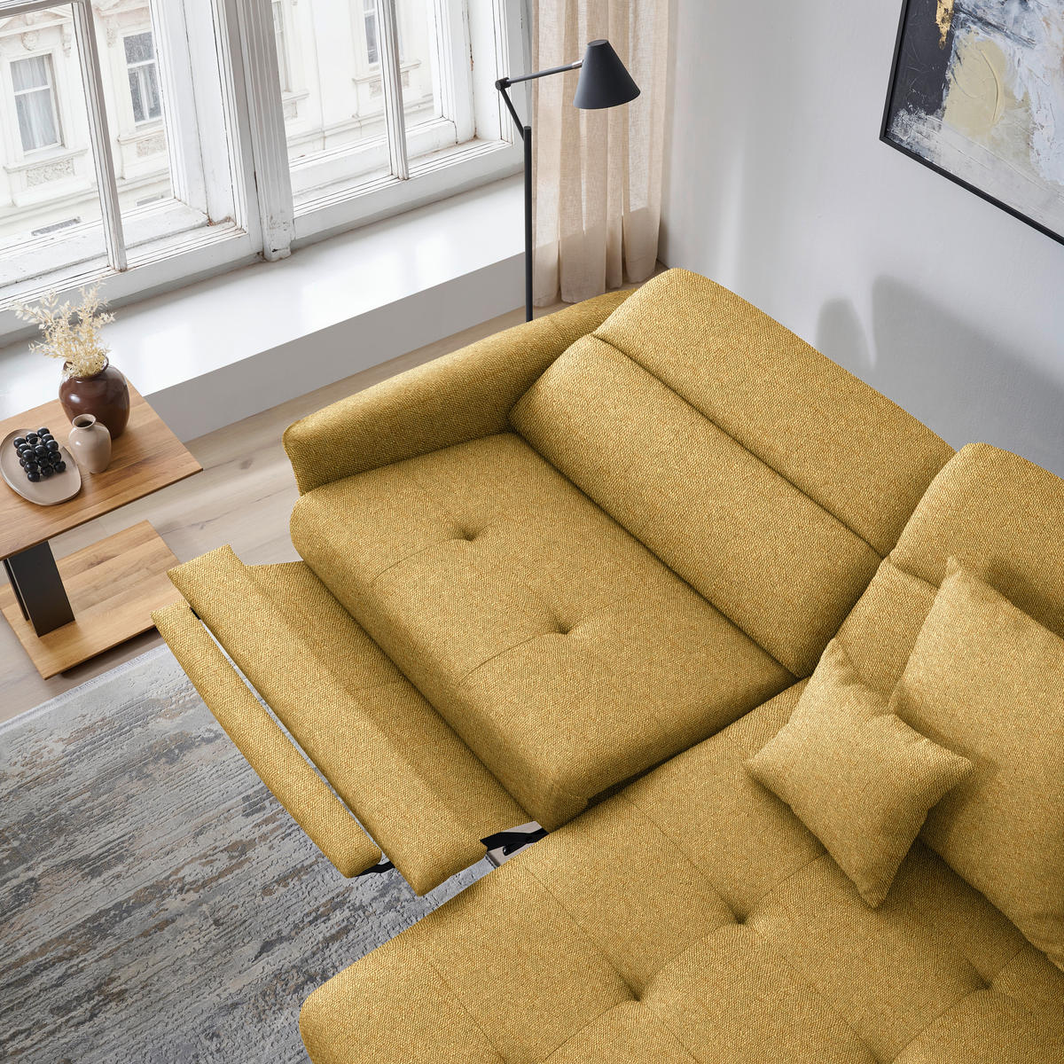 ECKSOFA Flachgewebe Currygelb  - Currygelb/Schwarz, Design, Textil/Metall (246/175cm) - Celina