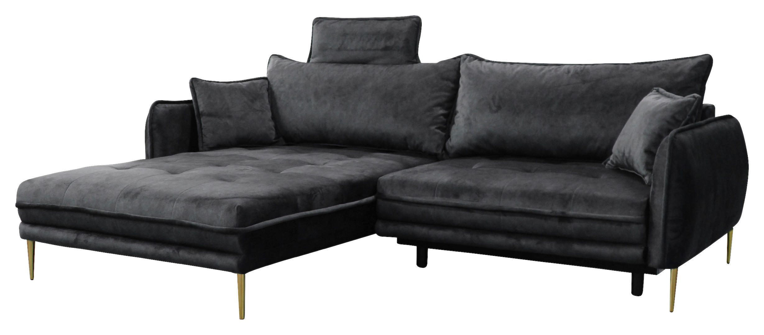 ECKSOFA in Velours Anthrazit  196/264 cm  - Anthrazit/Goldfarben, Design, Textil/Metall (196/264cm) - MID.YOU
