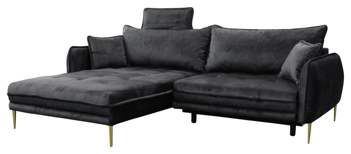 ECKSOFA Anthrazit Velours  - Anthrazit/Goldfarben, Design, Textil/Metall (196/264cm) - MID.YOU