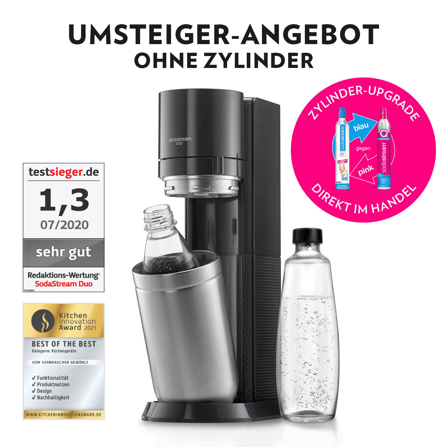 Sodastream DUO Umsteiger - Titanfarben, Basics, Glas/Kunststoff (36/19/44,5cm) - SodaStream