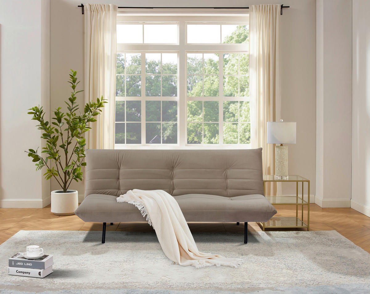 SCHLAFSOFA in Samt Taupe  - Taupe/Schwarz, MODERN, Textil/Metall (185/82/62cm) - MID.YOU