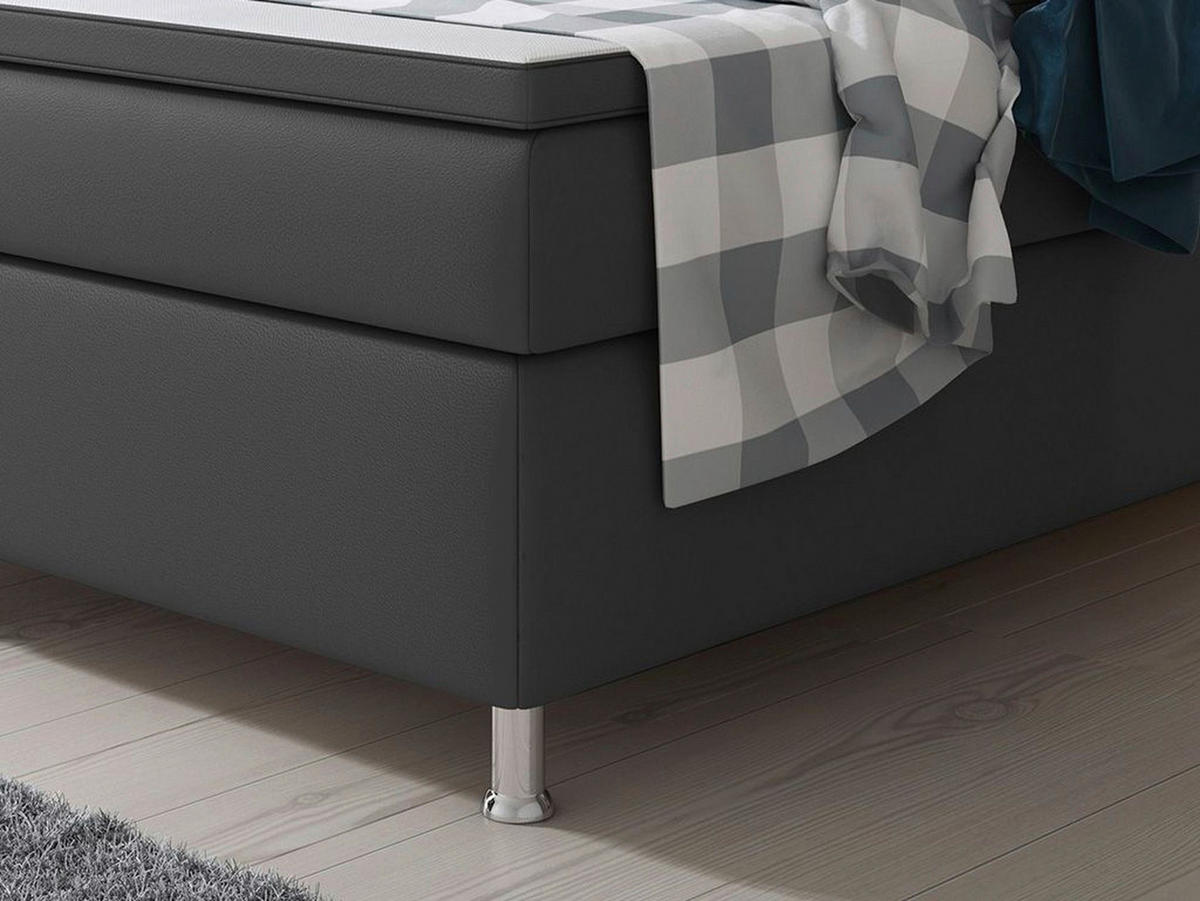 BOXSPRINGBETT  in Anthrazit, Matratze, gepolstertes Kopfteil, Topper, Matratzen, H3 + H3 = fest  - Anthrazit/Silberfarben, KONVENTIONELL, Leder/Textil (200/125/210cm) - MID.YOU