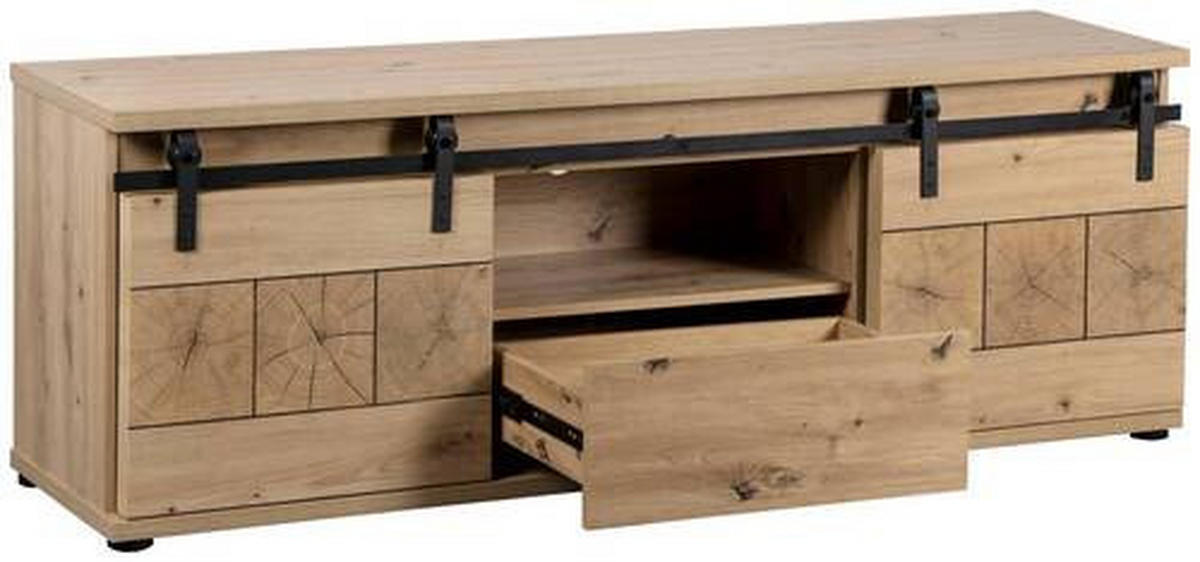 TV-SZEKRÉNY 160/56/40 cm  - fekete/tölgyfa, Lifestyle, műanyag/faalapú anyag (160/56/40cm) - MID.YOU