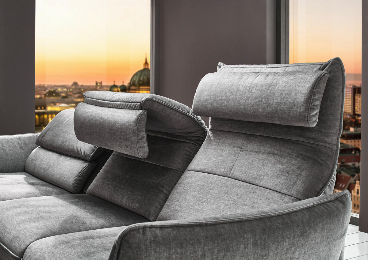 ECKSOFA in Velours Silberfarben  - Silberfarben/Schwarz, Design, Textil/Metall (153/283cm) - Valdera