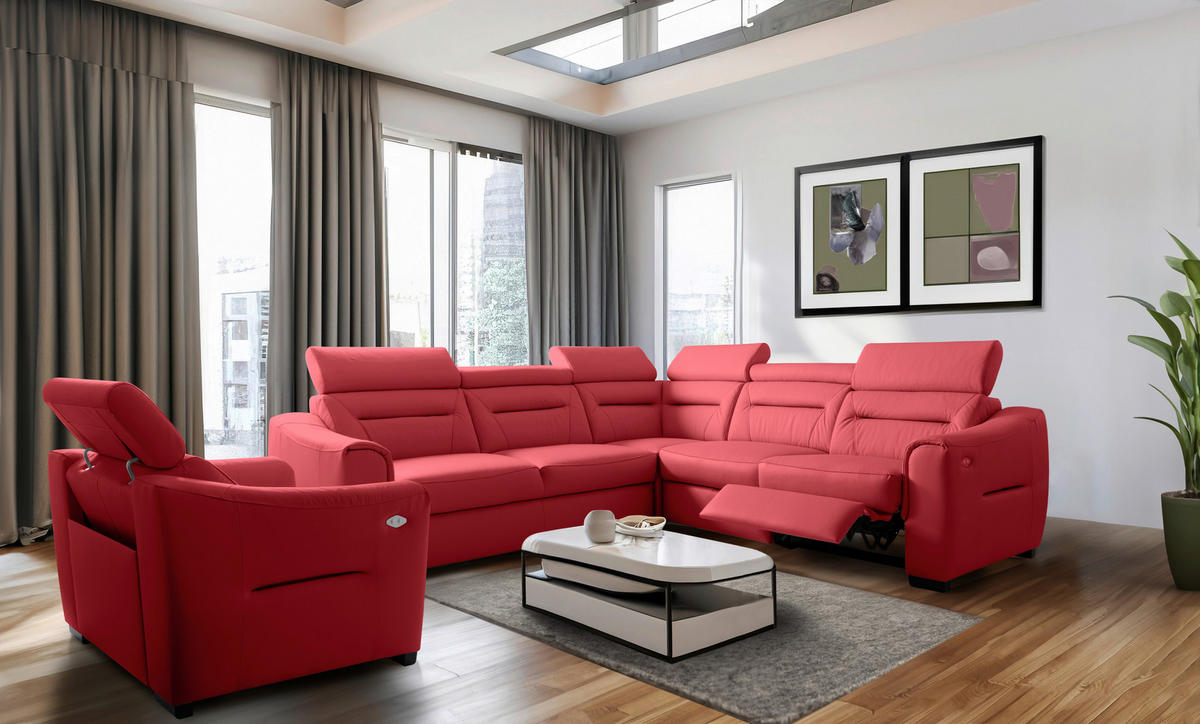 ECKSOFA Lederlook Echtleder Rot  - Wengefarben/Rot, Design, Leder/Holz (260/260cm) - Celina Home