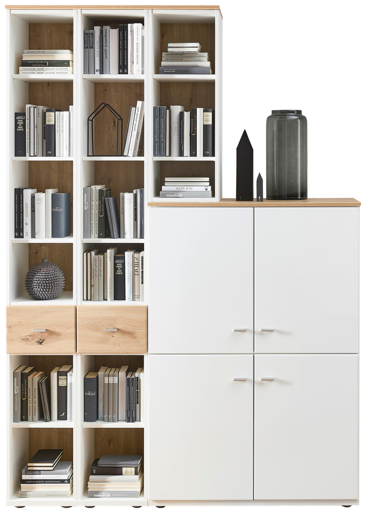 REGALKOMBINATION Weiß, Alteiche  150/215/40 cm  - Alteiche/Alufarben, KONVENTIONELL, Holzwerkstoff/Metall (150/215/40cm) - Venda