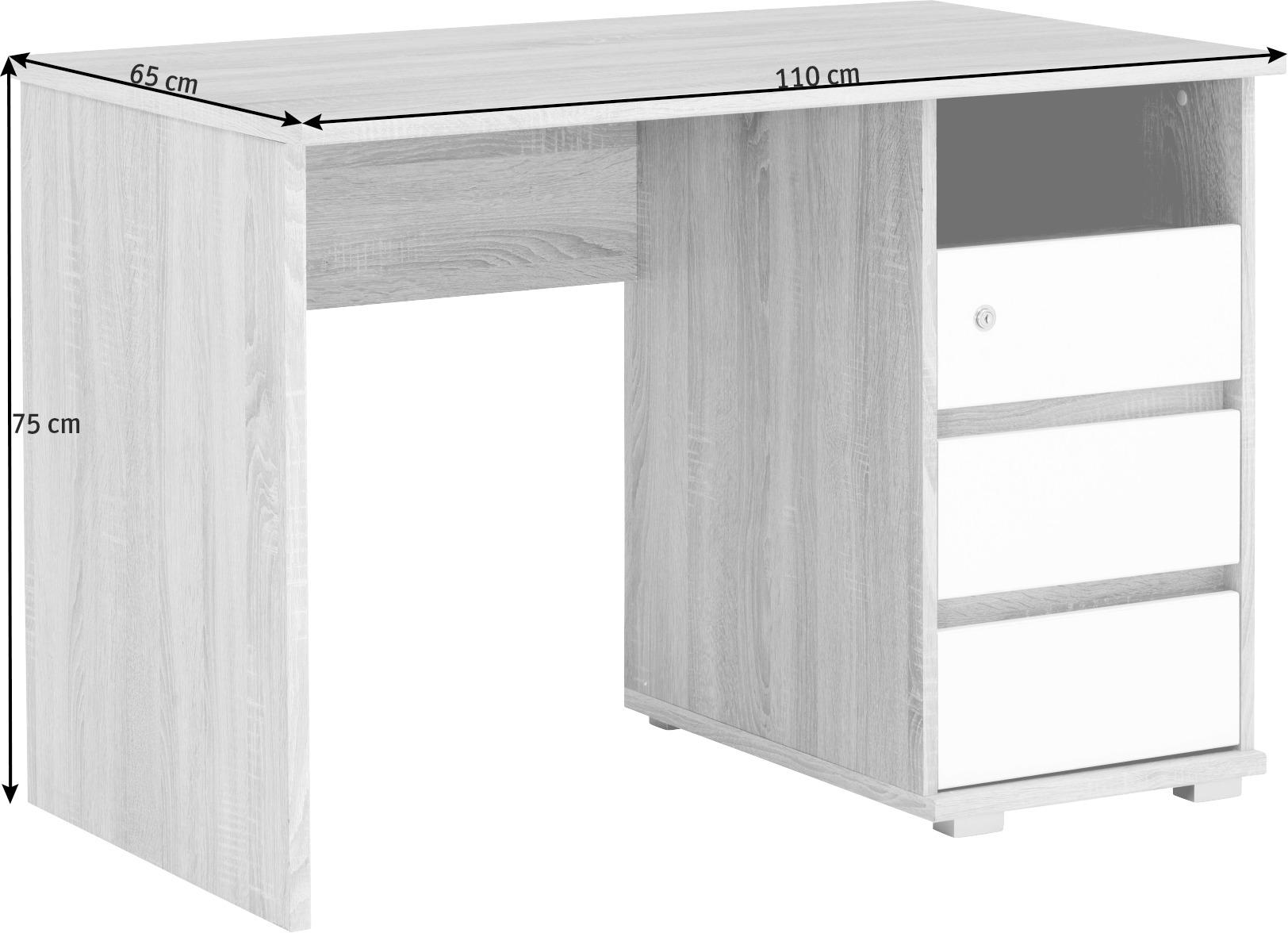 SCHREIBTISCH  in Weiß, Sonoma Eiche  - Weiß/Sonoma Eiche, KONVENTIONELL, Holzwerkstoff (110/65/75cm) - Xora