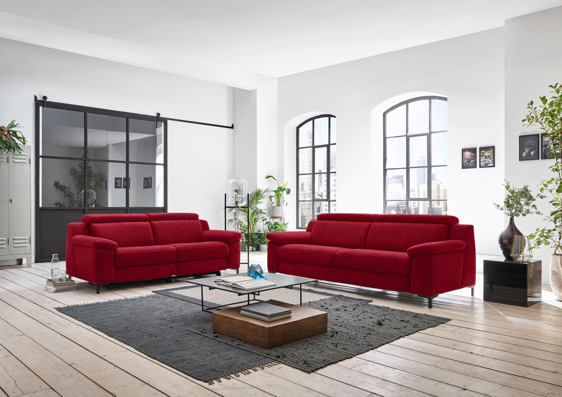 3-SITZER-SOFA in Chenille Rot  - Rot/Schwarz, Design, Textil/Metall (230/104/104cm) - Valdera