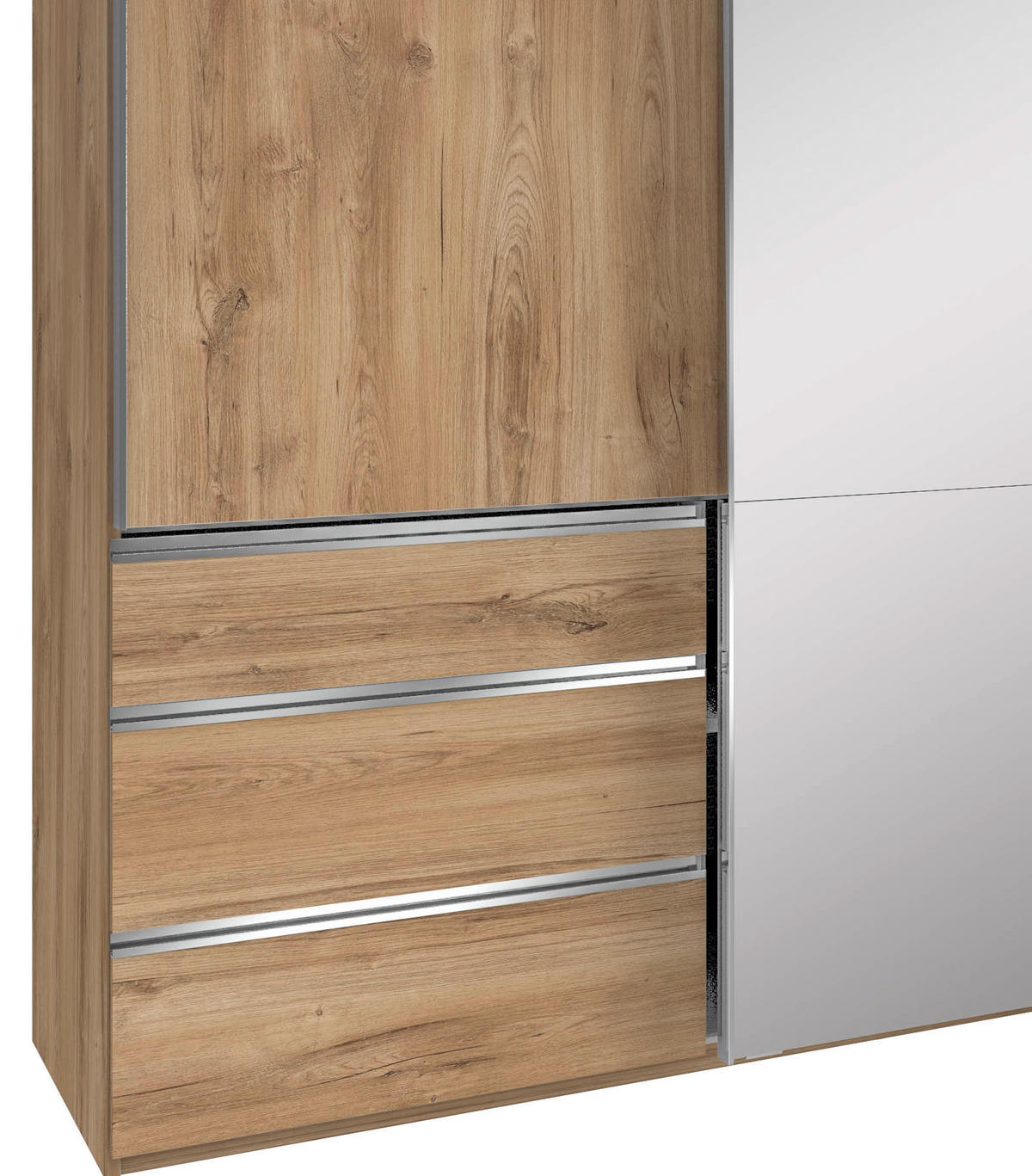 SCHWEBETÜRENSCHRANK  in Eichefarben  - Chromfarben/Eichefarben, MODERN, Glas/Holzwerkstoff (300/216/65cm) - Livetastic