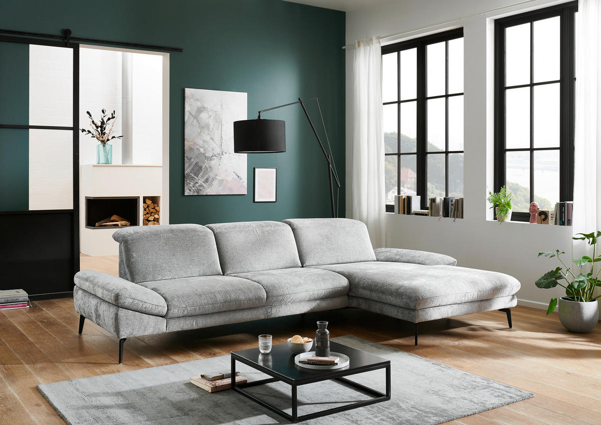 ECKSOFA in Chenille Grau  - Schwarz/Grau, Design, Textil/Metall (188/319cm) - Beldomo System