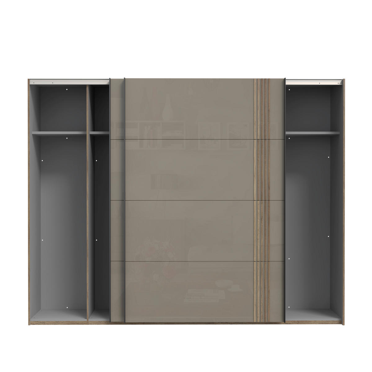 DULAP CU UȘI CULISANTE in culoare lemn stejar, bej  - bej/culoare lemn stejar, Modern, metal/material pe bază de lemn (220,1/210,5/61,2cm) - Hom`in