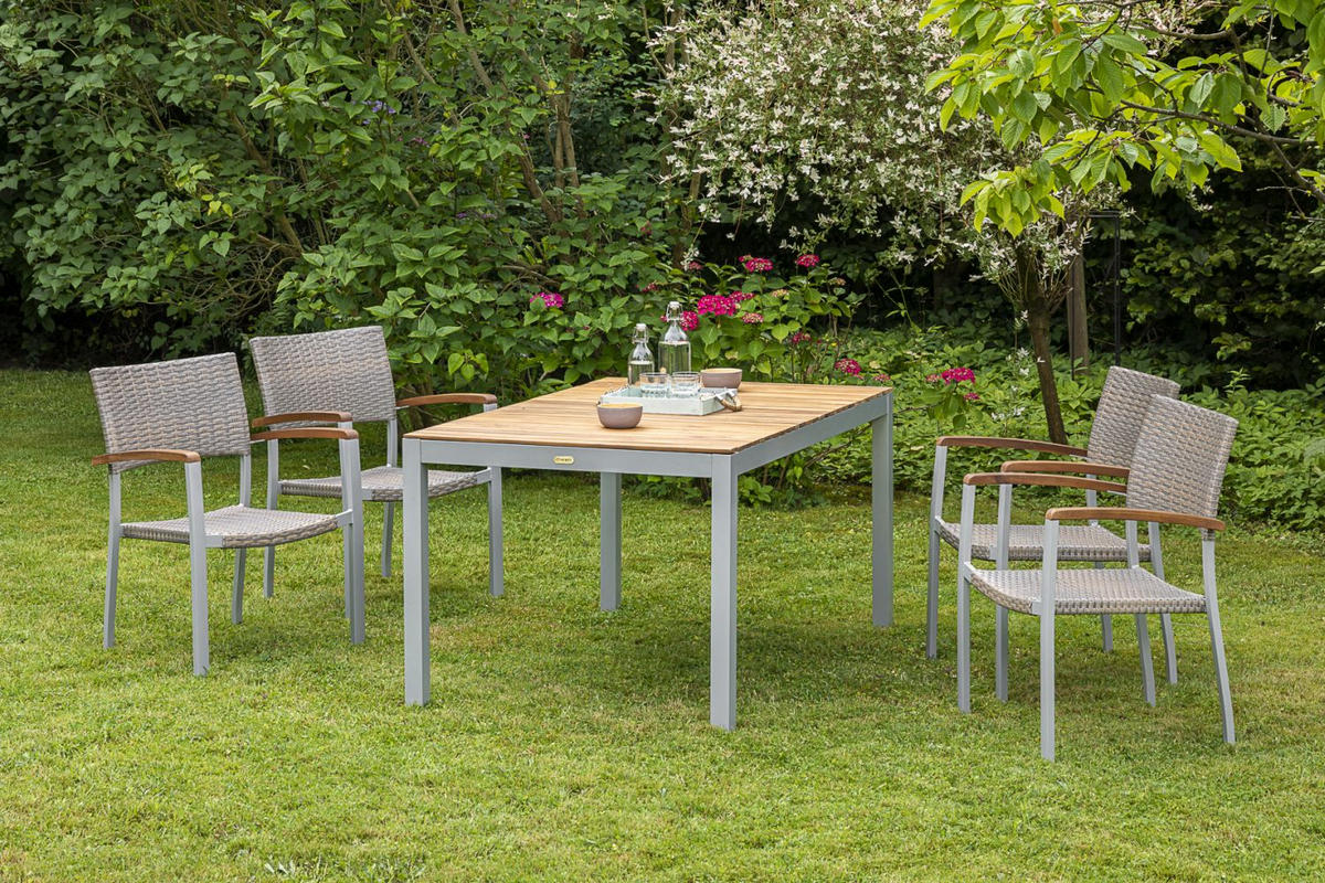 GARTENTISCHGRUPPE  - Beige/Silberfarben, ROMANTIK / LANDHAUS, Holz/Kunststoff - Gardenson