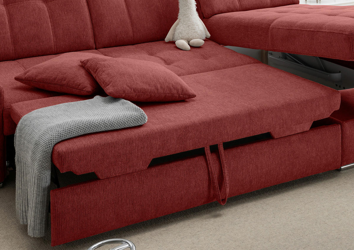 ECKSOFA Chenille Rot  - Chromfarben/Rot, Konventionell, Textil/Metall (283/186cm) - Livetastic