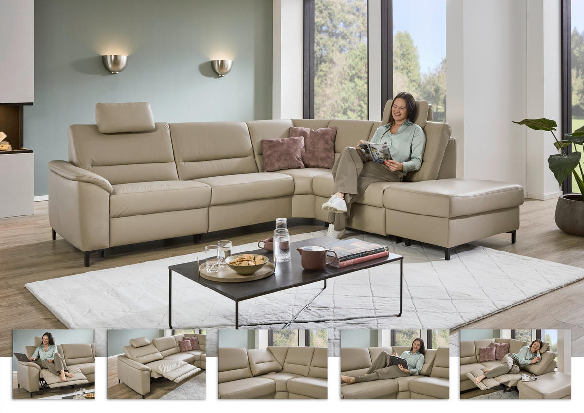 ECKSOFA in Echtleder Perlmutt  - Perlmutt/Schwarz, Konventionell, Leder/Metall (290/247cm) - Beldomo Premium