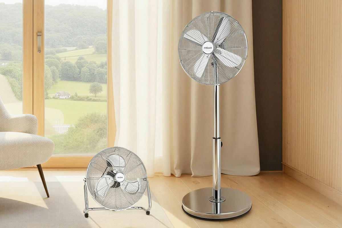 STANDVENTILATOR - Chromfarben, Basics, Metall (44,5/39/90-129cm) - Mican