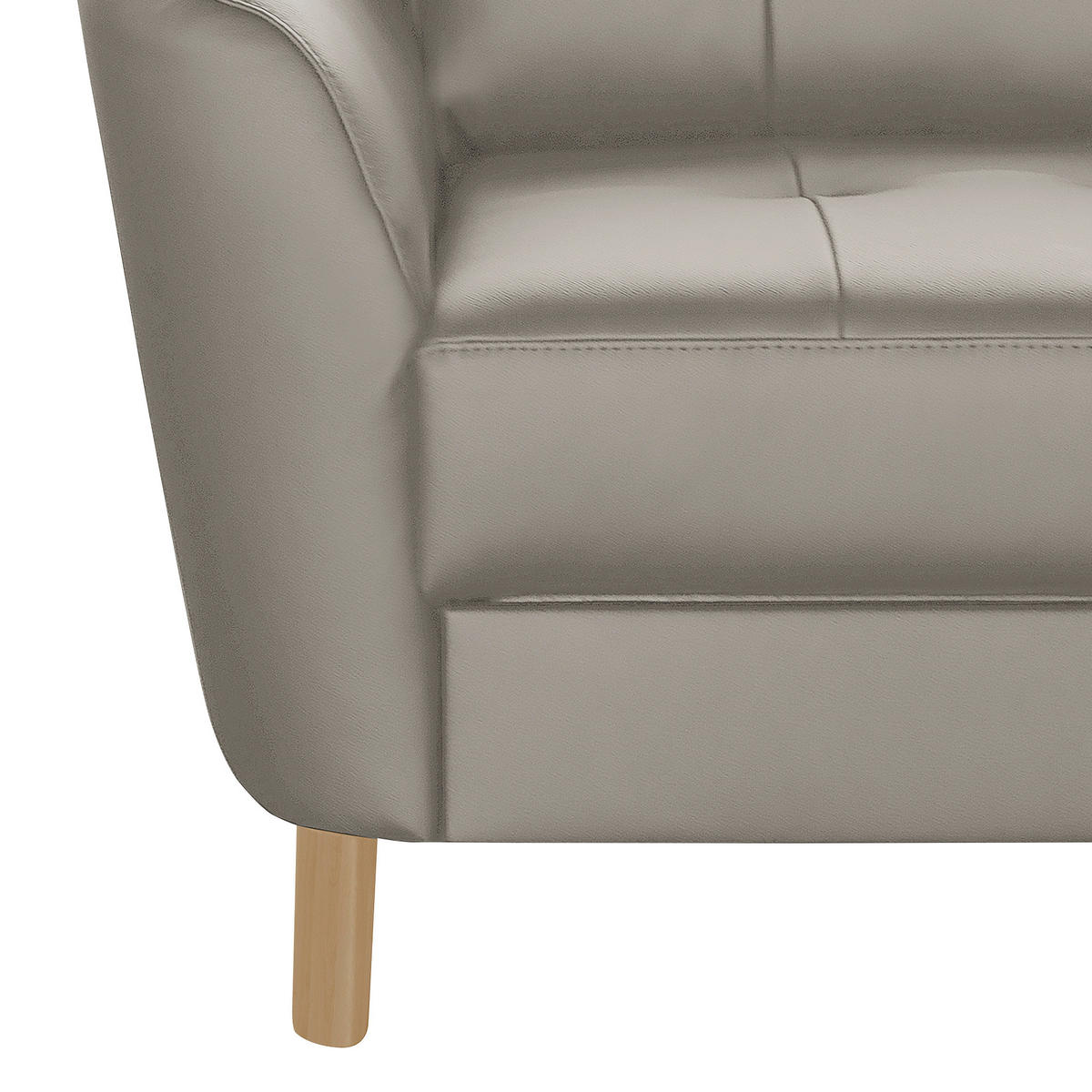 ECKSOFA in Lederlook Echtleder Platinfarben  - Platinfarben/Buchefarben, Design, Leder/Holz (236/190cm) - Livetastic