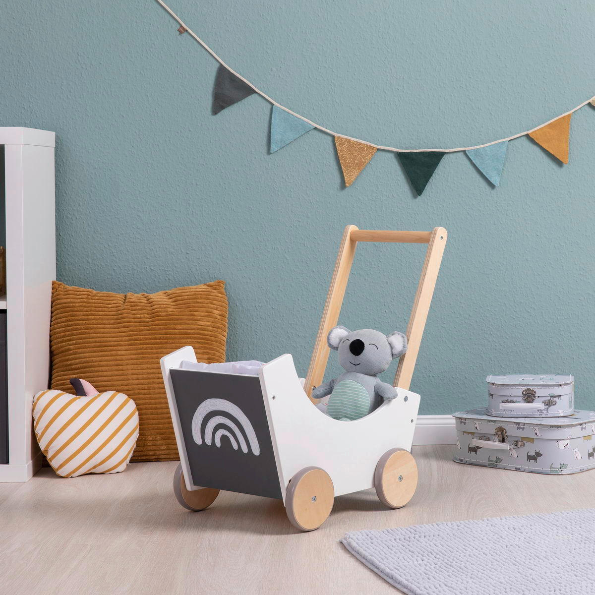 PUPPENWAGEN BARLIA - Naturfarben/Weiß, Basics, Holz/Holzwerkstoff (55,9/30,9/54,4cm) - MUSTERKIND