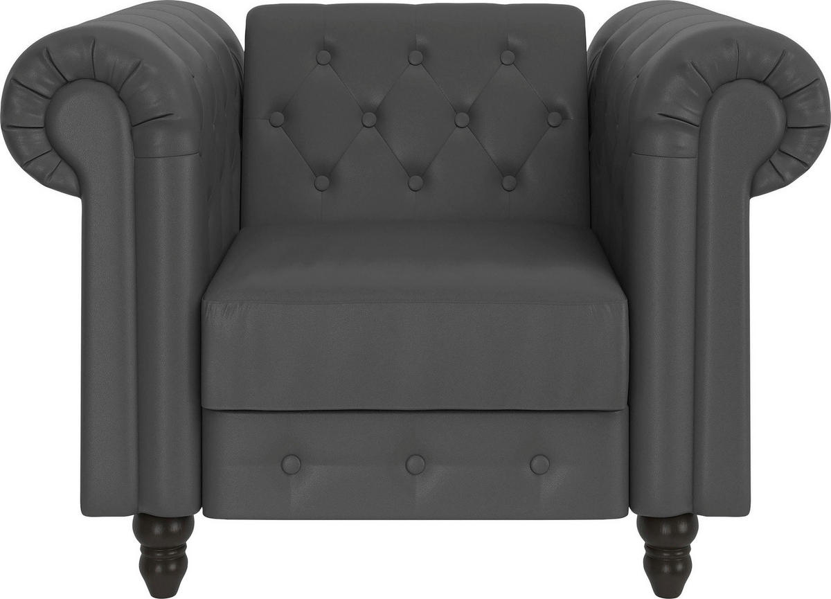 SESSEL in Lederlook Grau  - Schwarz/Grau, Basics, Holz/Textil (111/83/87cm) - Livetastic