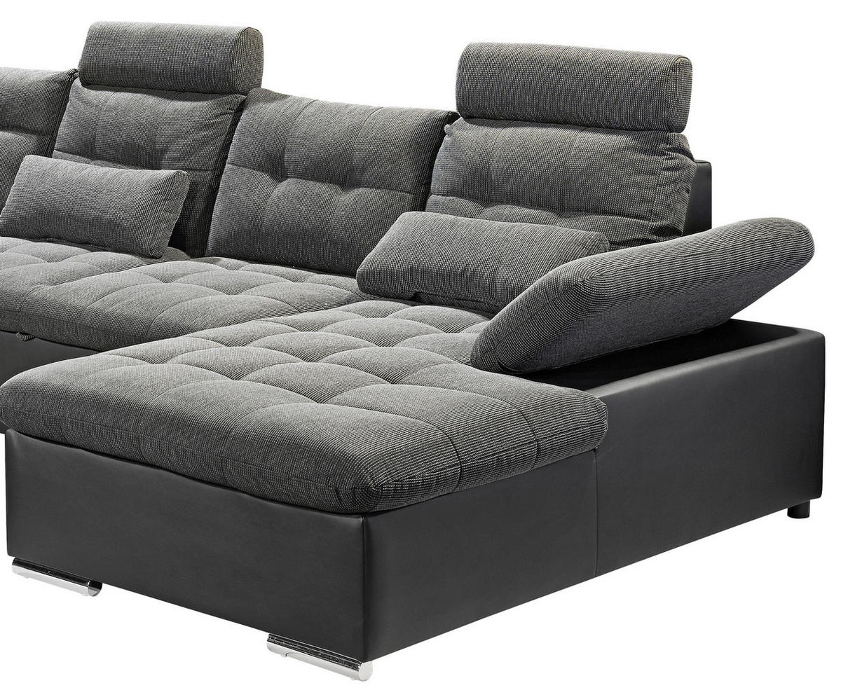 WOHNLANDSCHAFT Grau, Schwarz Webstoff  - Chromfarben/Schwarz, Design, Kunststoff/Textil (218/324/170cm) - MID.YOU