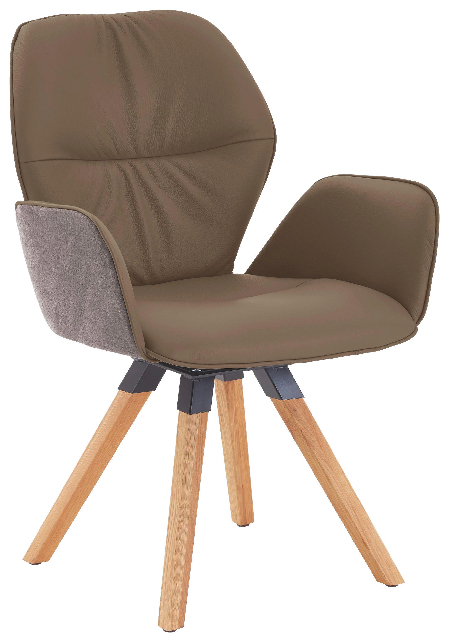 ARMLEHNSTUHL  in Echtleder pigmentiert  - Taupe/Wildeiche, Design, Leder/Holz (62/91/59cm) - Valdera