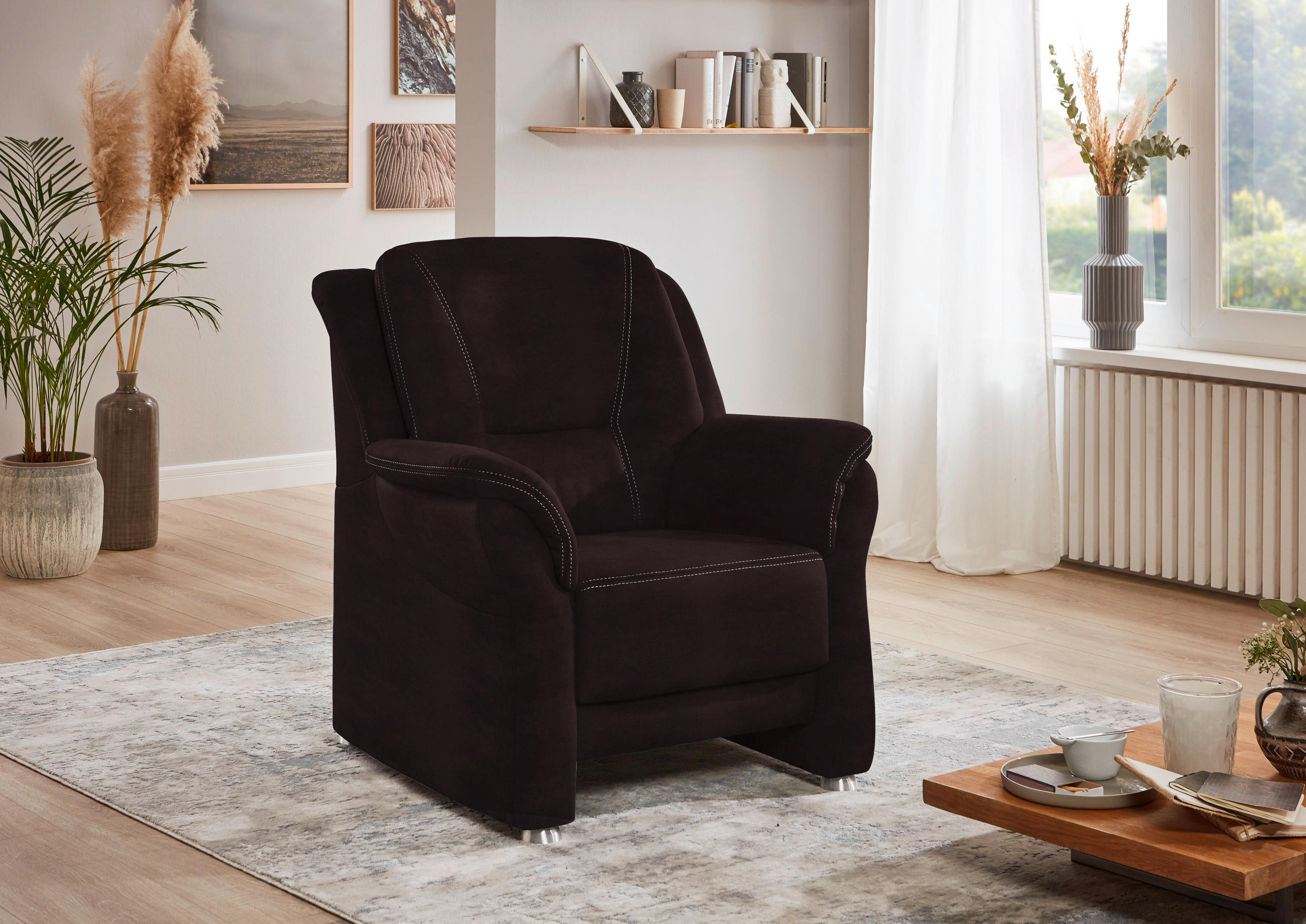 SESSEL in Mikrofaser Dunkelbraun  - Dunkelbraun/Beige, Konventionell, Textil/Metall (90/100/92cm) - Beldomo Comfort