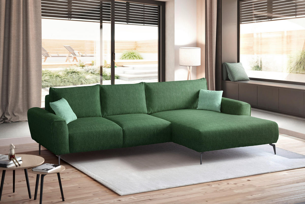 ECKSOFA in Webstoff Grün  - Schwarz/Grün, Design, Textil/Metall (272/170cm) - Welnova