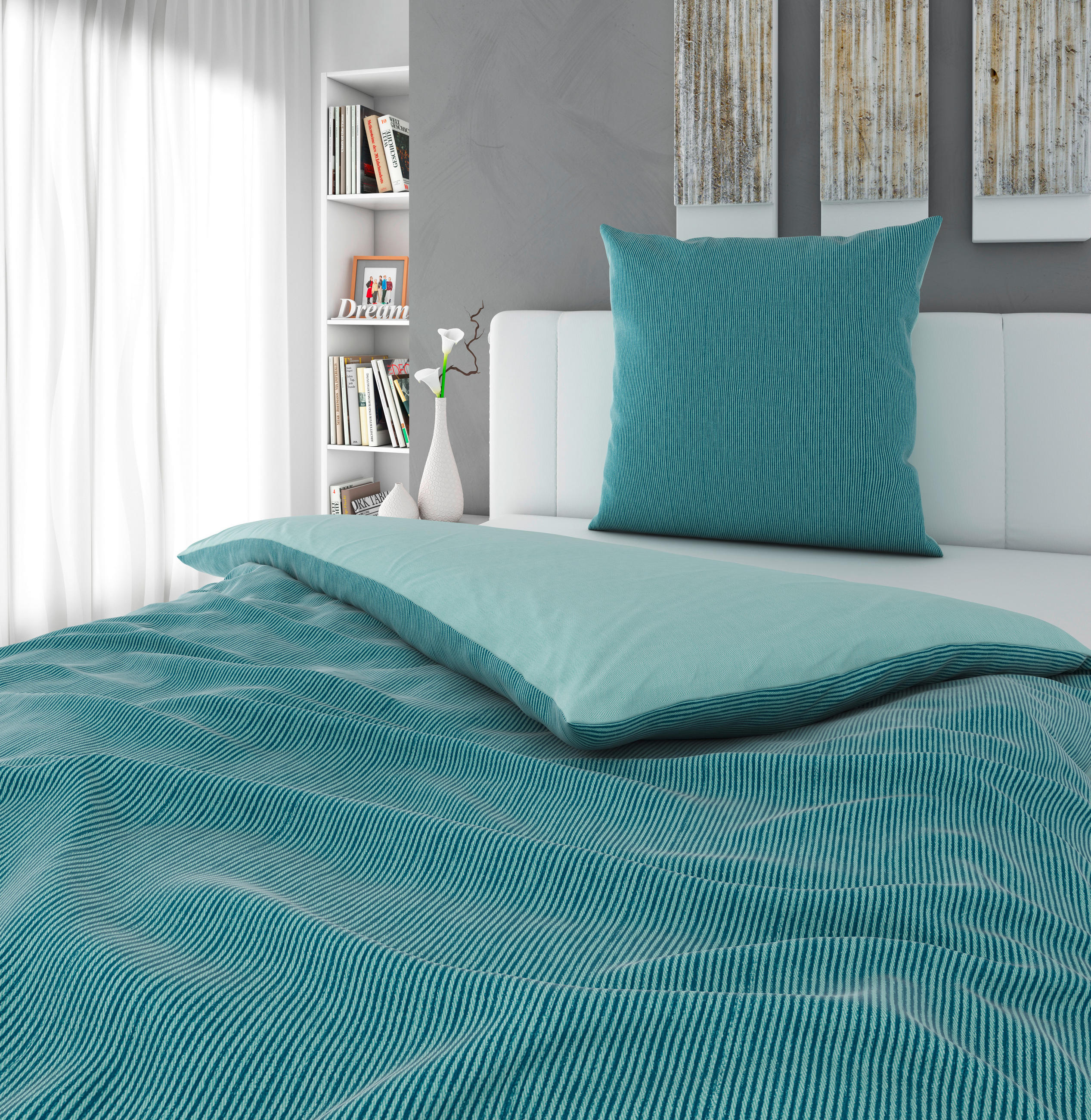 WENDEBETTWÄSCHE Satin 135/200 cm  - Petrol, Basics, Textil (135/200cm) - Bio:Vio