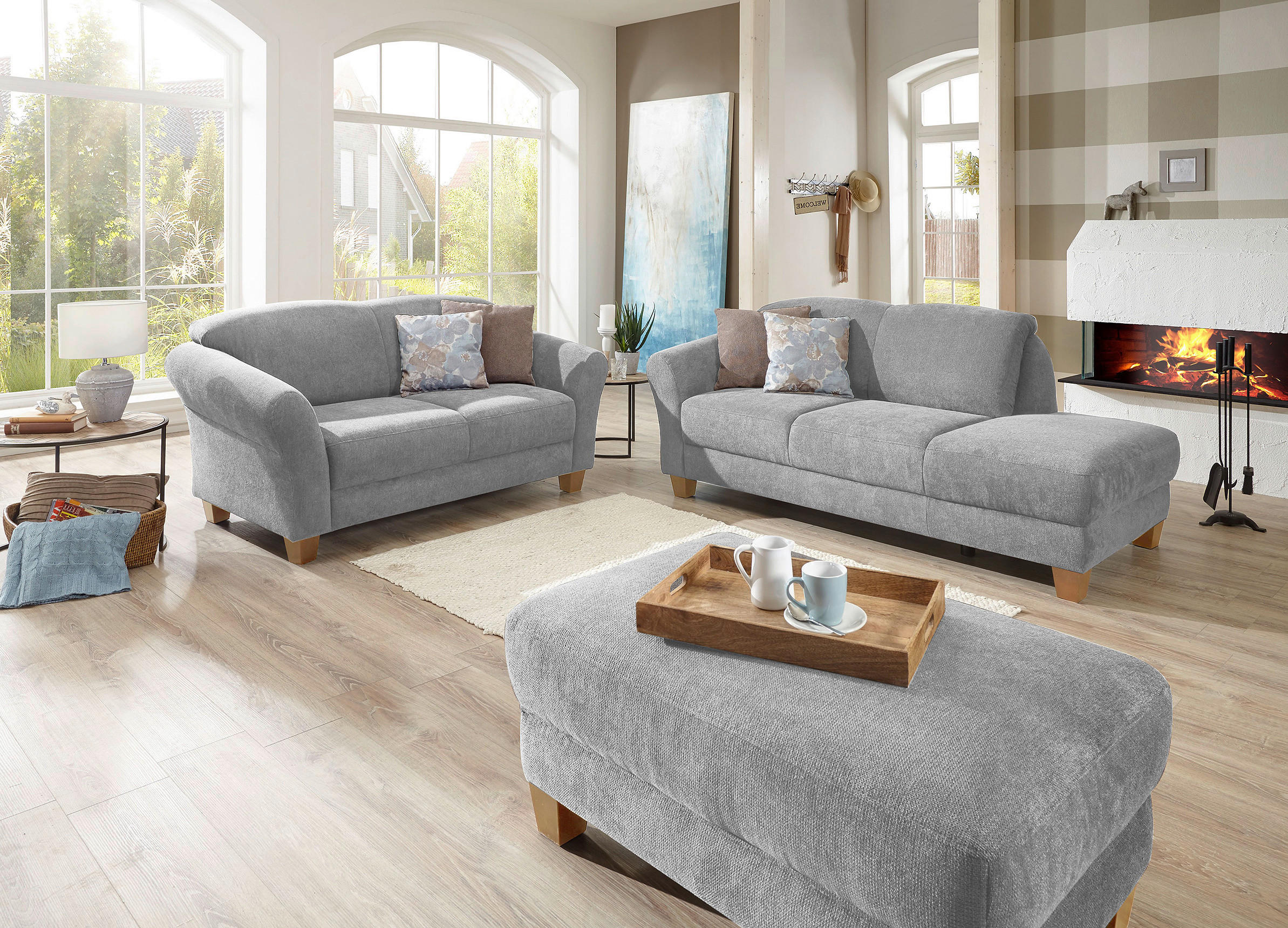 RÉCAMIERE Silberfarben Flachgewebe  - Silberfarben/Naturfarben, KONVENTIONELL, Holz/Textil (194/84/91cm) - Sit & More