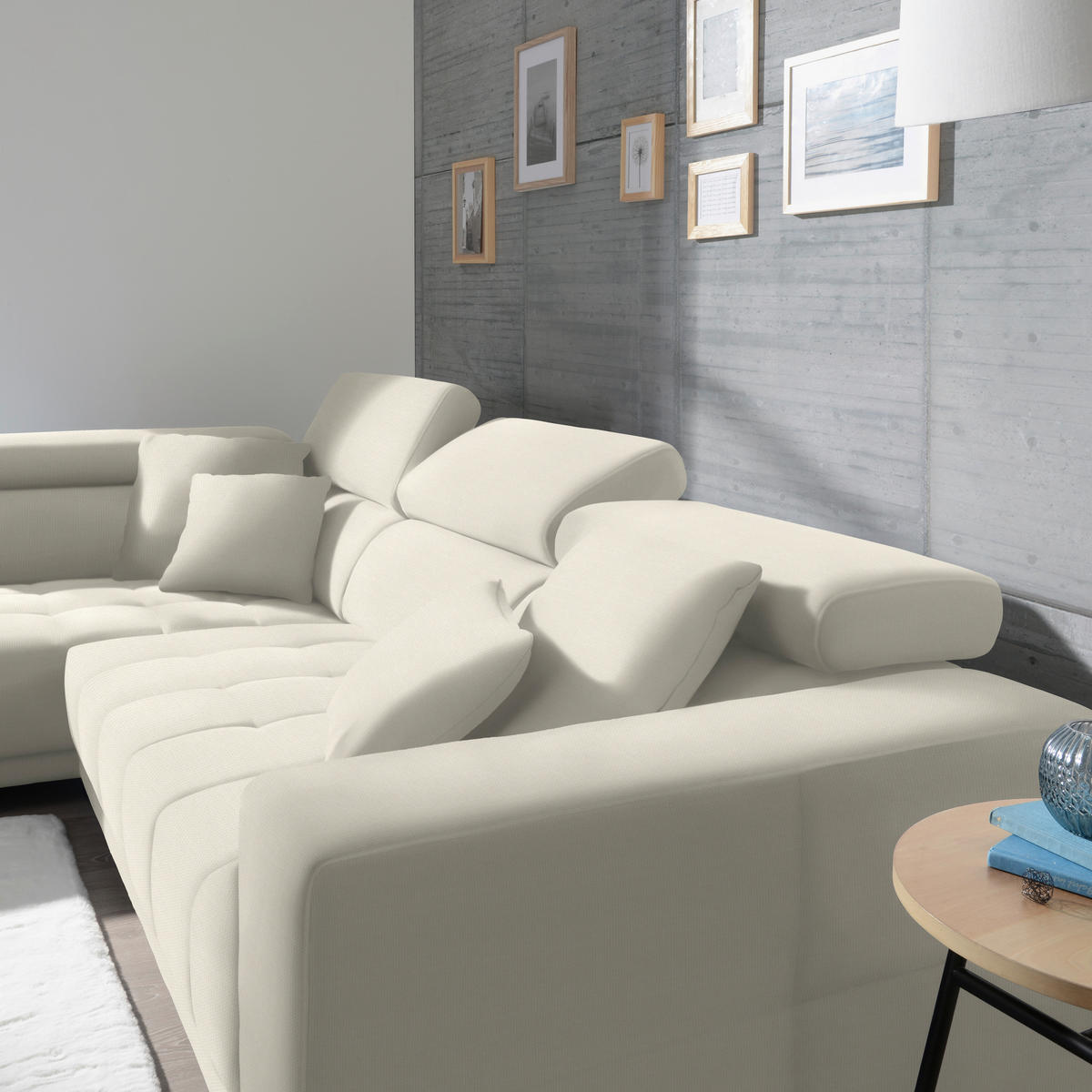 ECKSOFA in Mikrofaser Weiss  - Chromfarben/Weiss, Design, Textil/Metall (207/301cm) - Xora