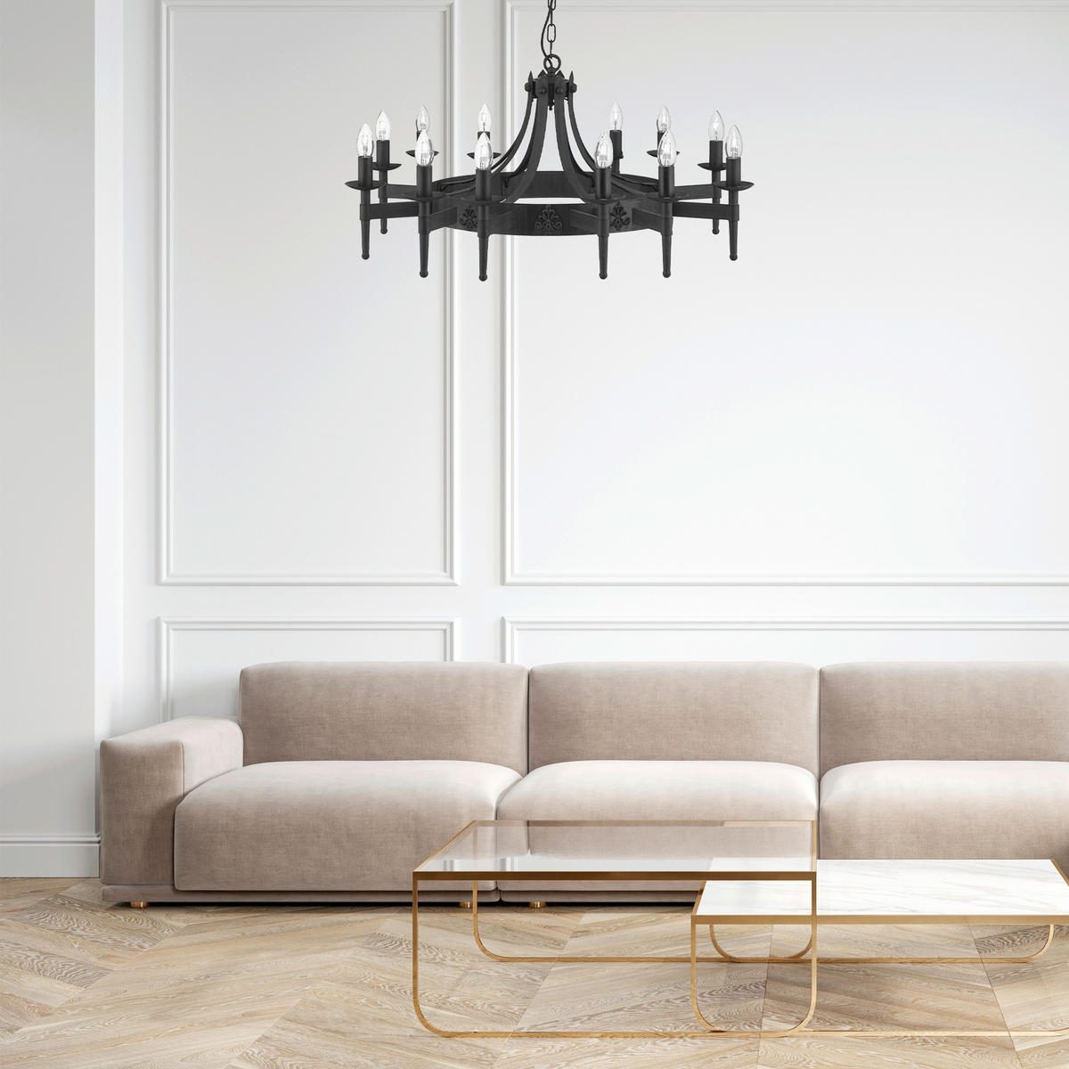 KRONLEUCHTER 105/248 cm   - Schwarz, KONVENTIONELL, Metall (105/248cm) - Searchlight