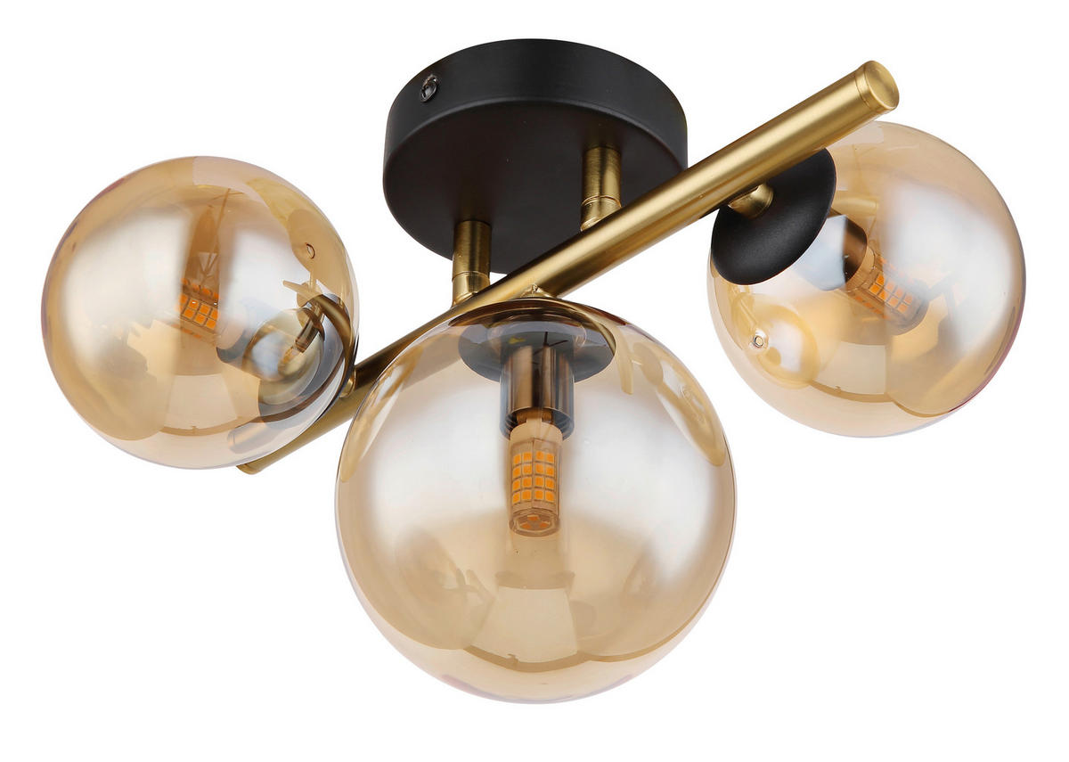 LED-WANDLEUCHTE - Messingfarben/Schwarz, Design, Glas/Metall (28/21/19cm) - Globo