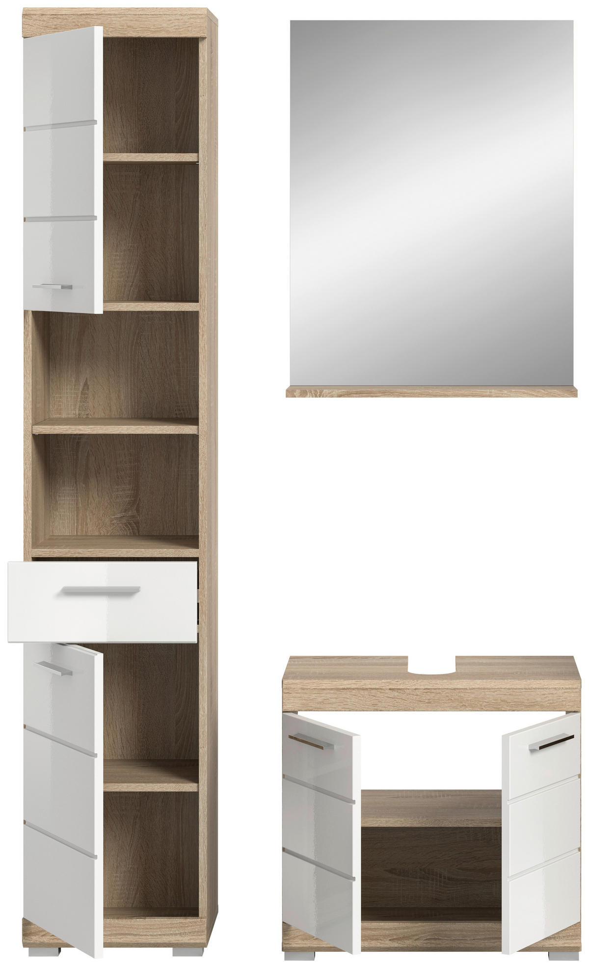 BADEZIMMER 3-teilig  in 97 cm  - Weiß Hochglanz/Silberfarben, MODERN, Glas/Holzwerkstoff (97cm) - MID.YOU