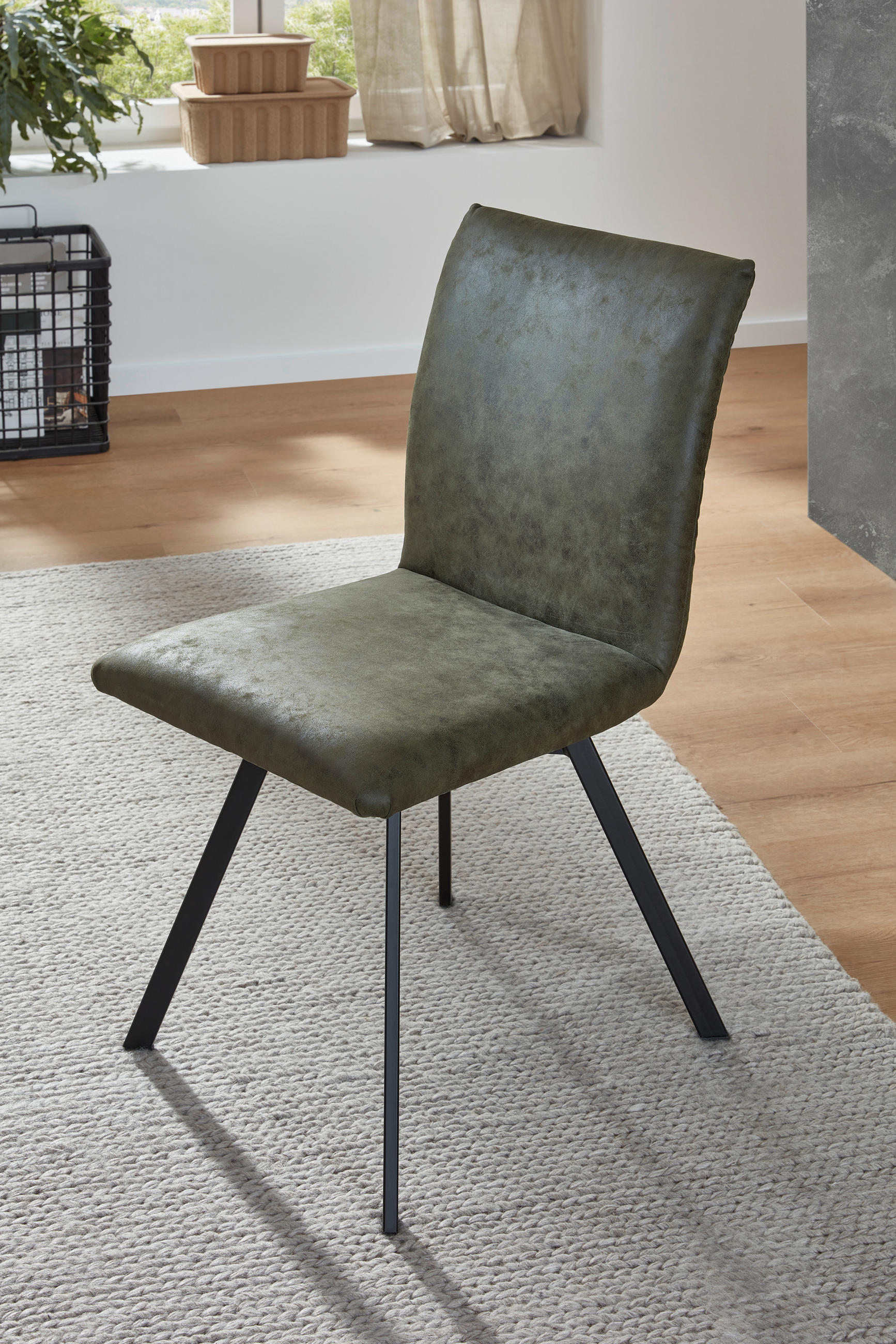 Thumbnail - Valnatura Stuhl, Schwarz, Dunkelgrün, Metall, Textil, eckig, Stativgestell, 60x91x61 cm, Esszimmer, Stühle, Esszimmerstü...