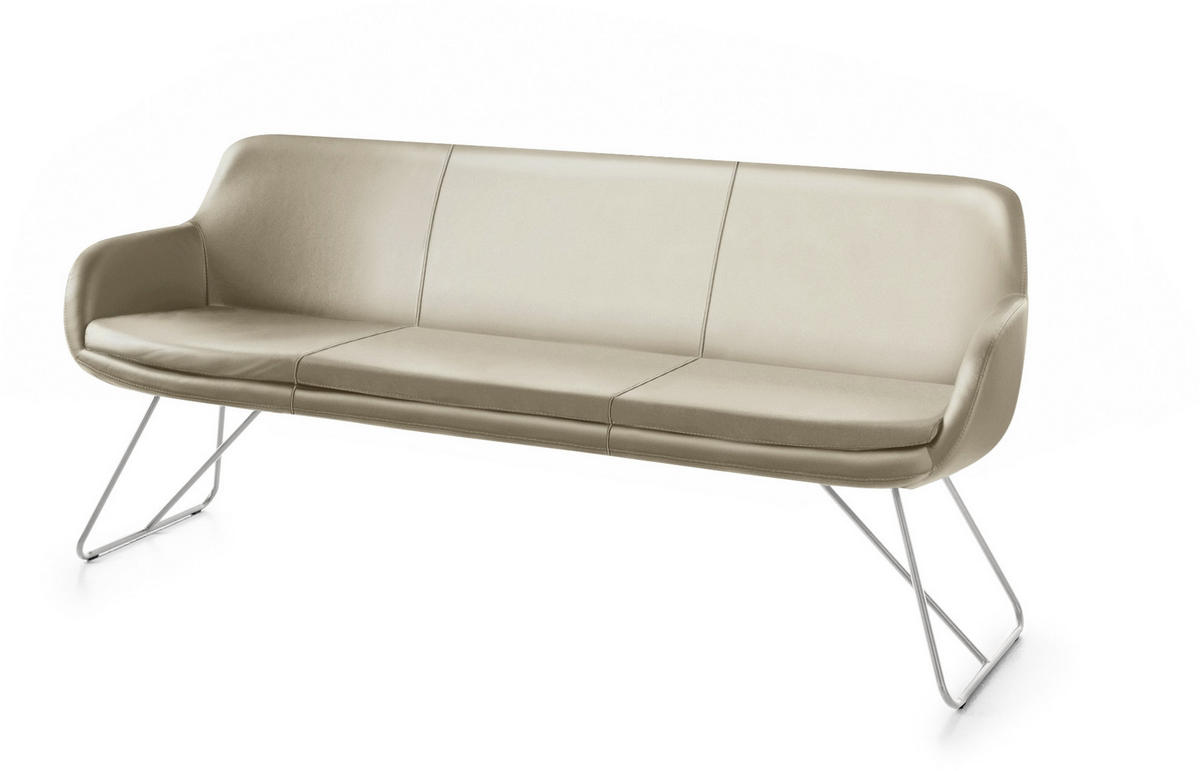 SITZBANK 180/87/65 cm Echtleder Sandfarben Metall  - Sandfarben/Edelstahlfarben, Design, Leder/Metall (180/87/65cm) - Musterring