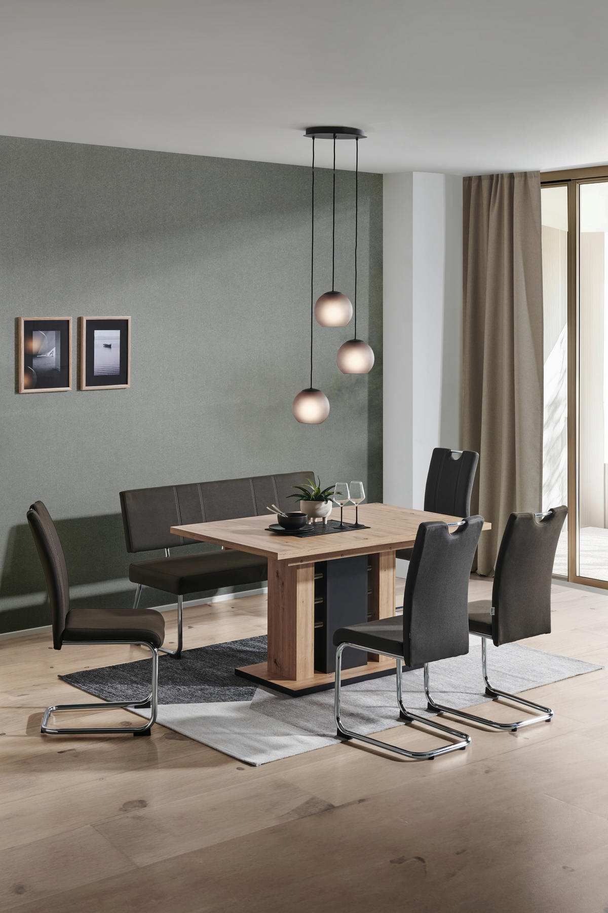 TABLE in Metall, Holzwerkstoff 140-180/90/75,5 cm  - Schwarz/Eiche Artisan, Konventionell, Holzwerkstoff/Metall (140-180/90/75,5cm) - Carryhome